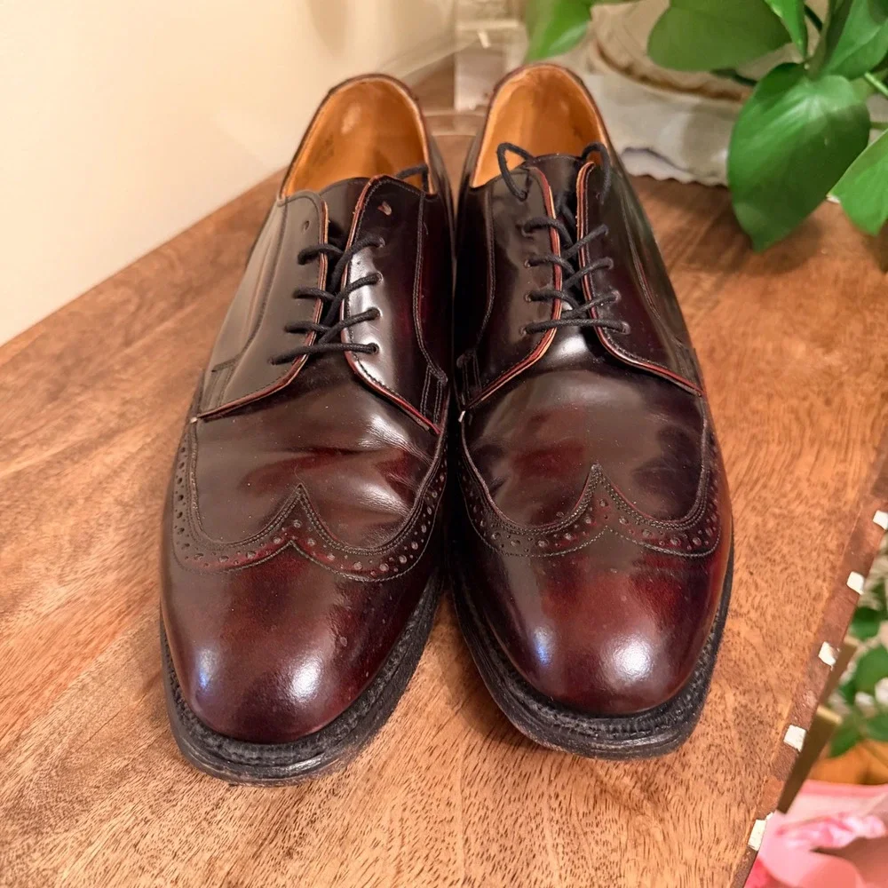 Johnston & Murphy Optima Mens 7.5D Burgundy Leather Wingtip Derby USA Old Money